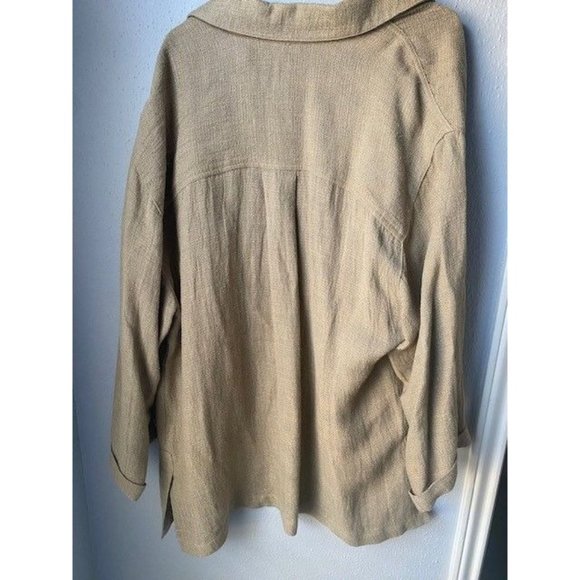 Lizsport Tan Long Length Oversized Button Down Linen Blend Long Sleeve - Size M - Picture 6 of 6
